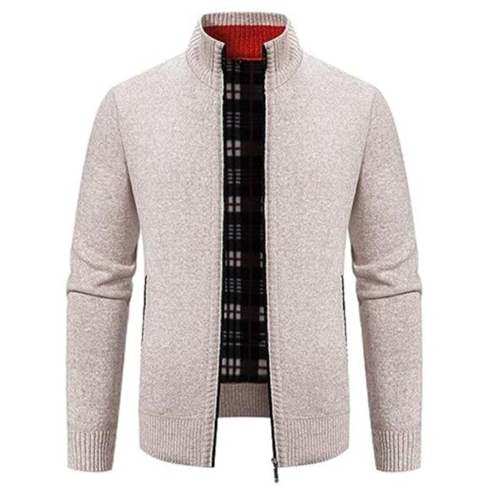 Mens Knit Sweater Cardigan Full Zip Long Sleeve Pockets Fall Winter